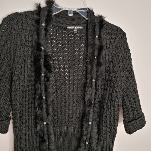 CYC black fur trimmed studded & knitted sweater cardigan. Size M - Picture 2 of 6